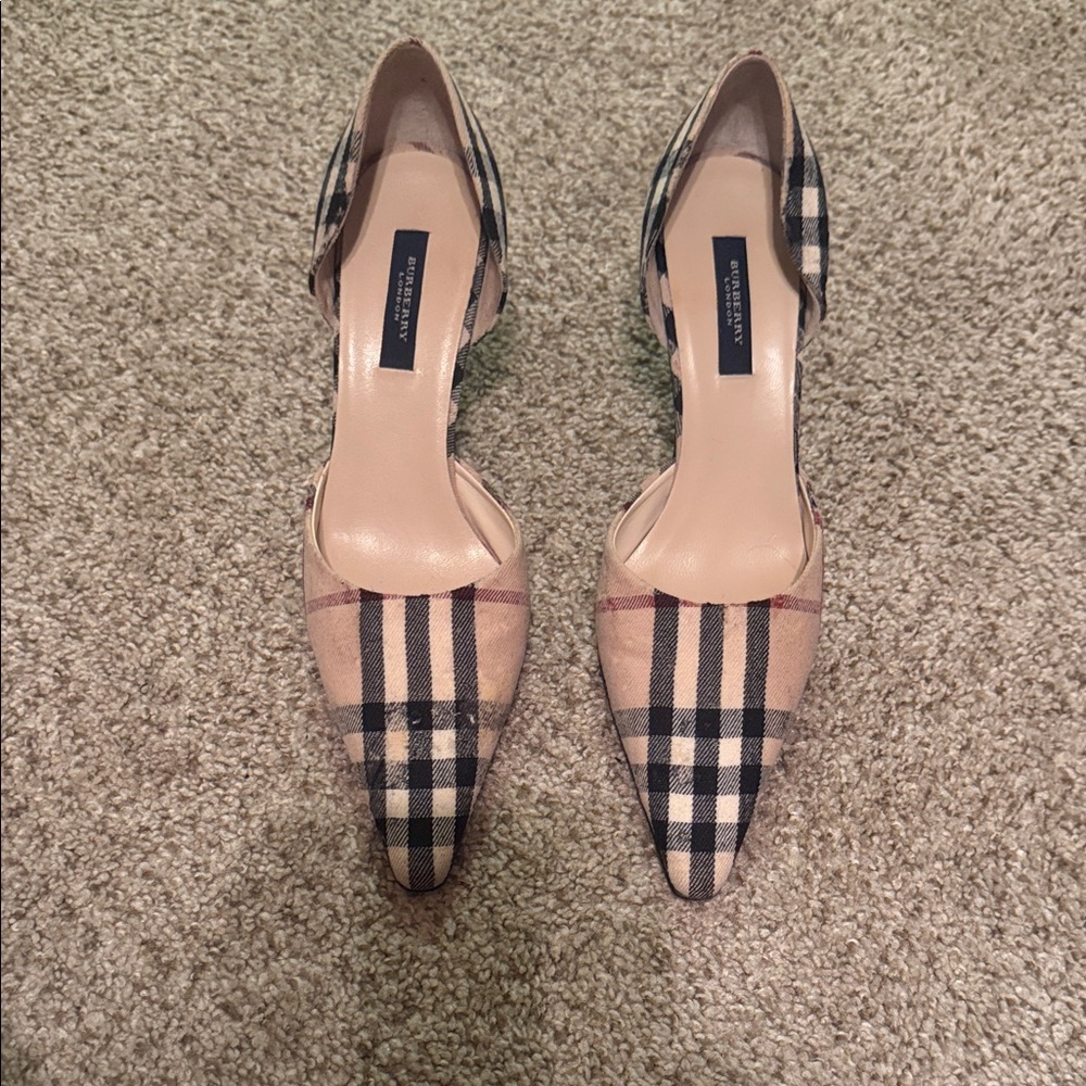 Burberry Beige and Black Plaid kitten Heels